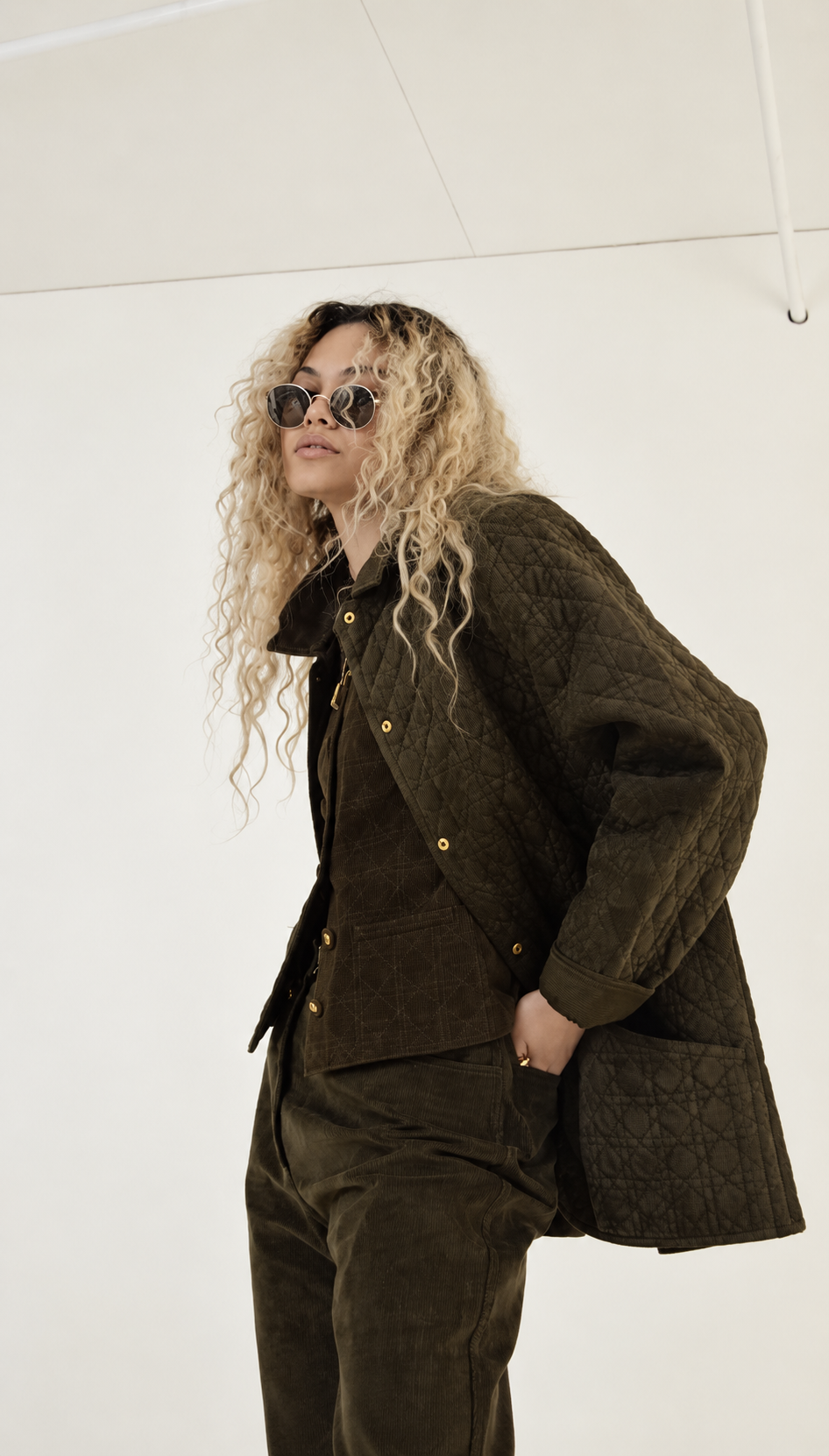 808 — quilted corduroy suit, studio frame