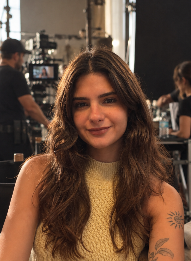 Leya Awad on set — portrait next to the 'So, who's Leya?' home-page introduction