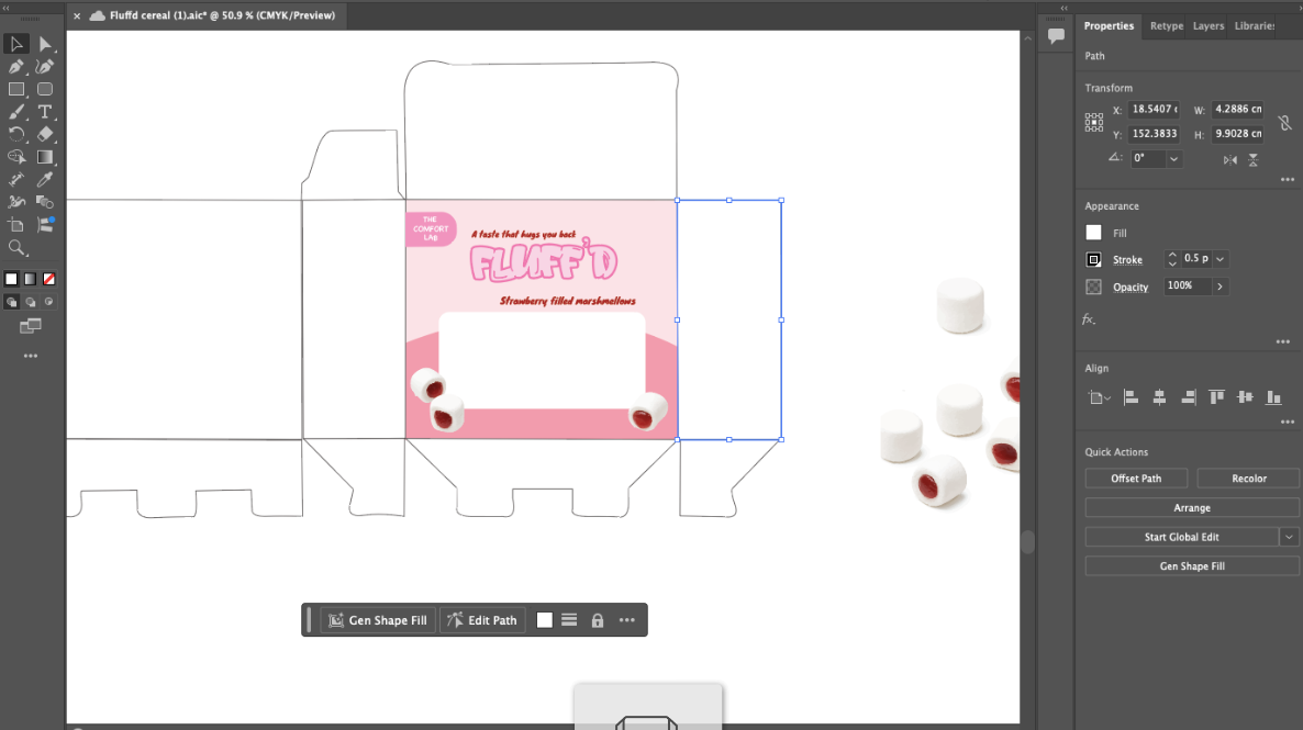 FLUFF'D process — strawberry filled marshmallows box draft