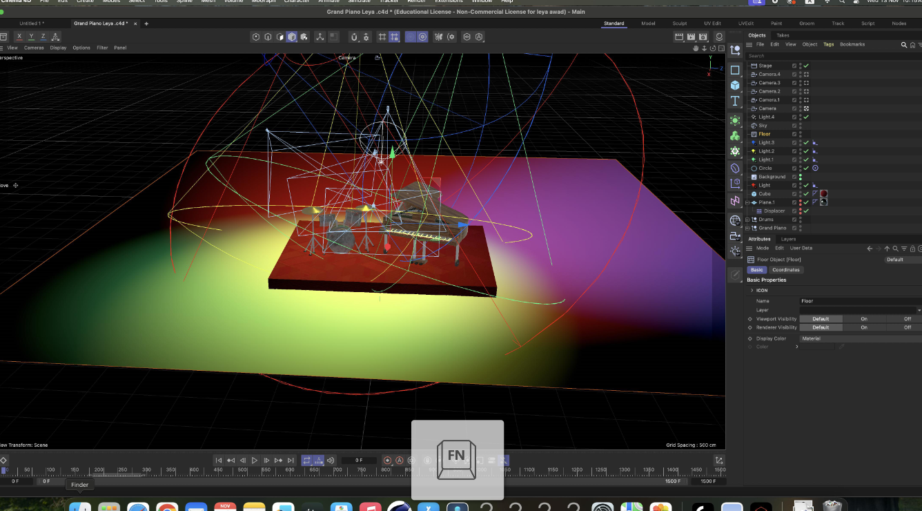 Musical Instrument process — coloured light pass on the scene