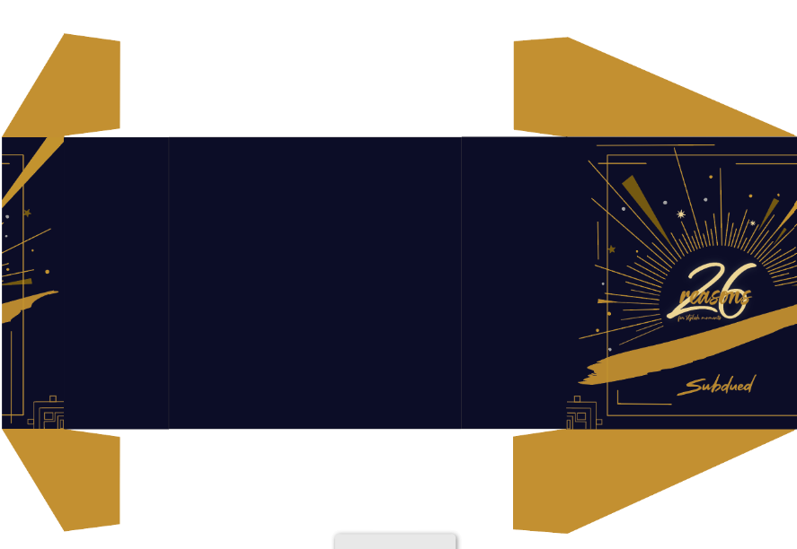 Subdued process — outer sleeve dieline with gold artwork