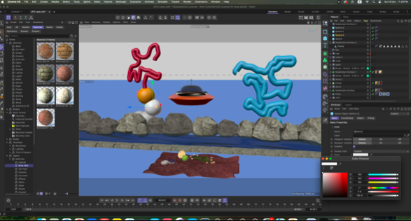 UFO process — first scene blockout with materials